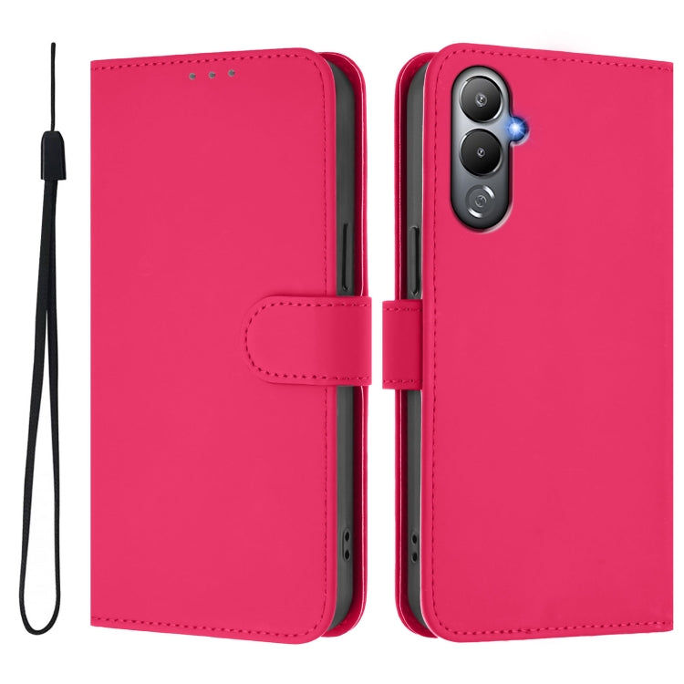 For Tecno Pova 4 Skin Feel Solid Color Leather Phone Case with Lanyard
