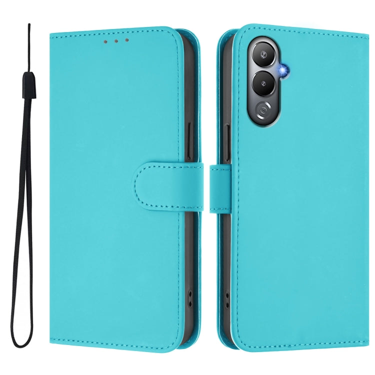 For Tecno Pova 4 Skin Feel Solid Color Leather Phone Case with Lanyard