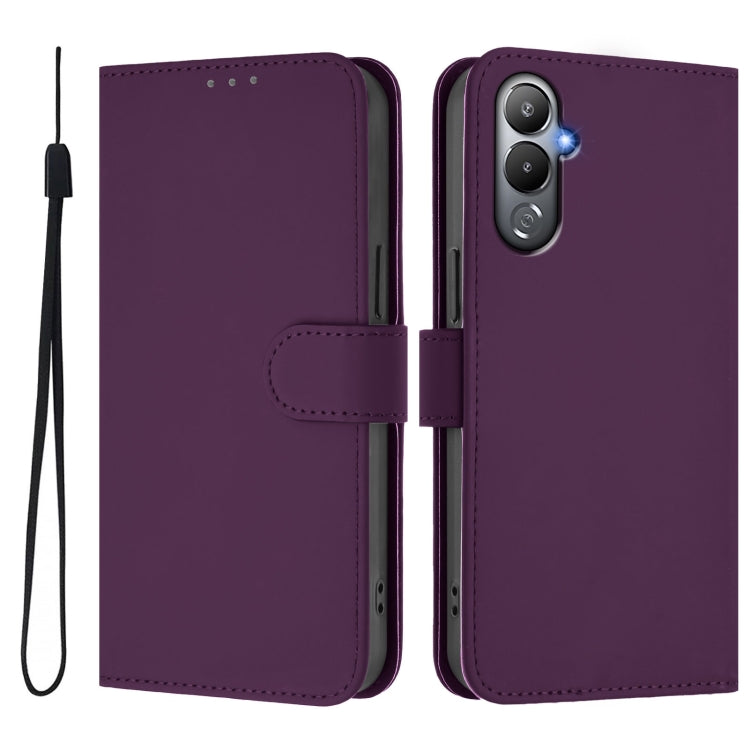 For Tecno Pova 4 Skin Feel Solid Color Leather Phone Case with Lanyard