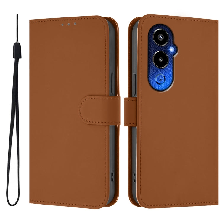 For Tecno Pova 4 Pro Skin Feel Solid Color Leather Phone Case with Lanyard