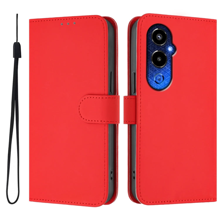For Tecno Pova 4 Pro Skin Feel Solid Color Leather Phone Case with Lanyard