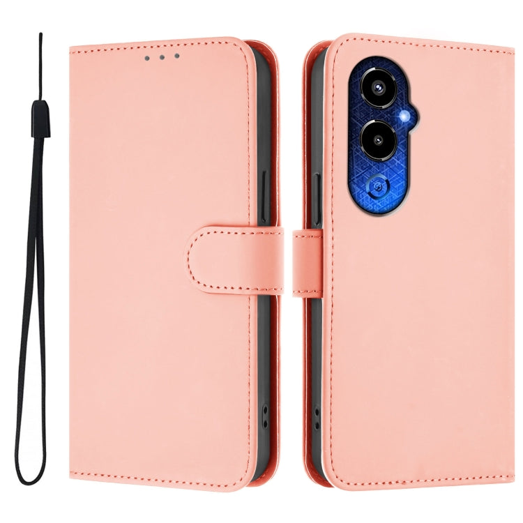 For Tecno Pova 4 Pro Skin Feel Solid Color Leather Phone Case with Lanyard