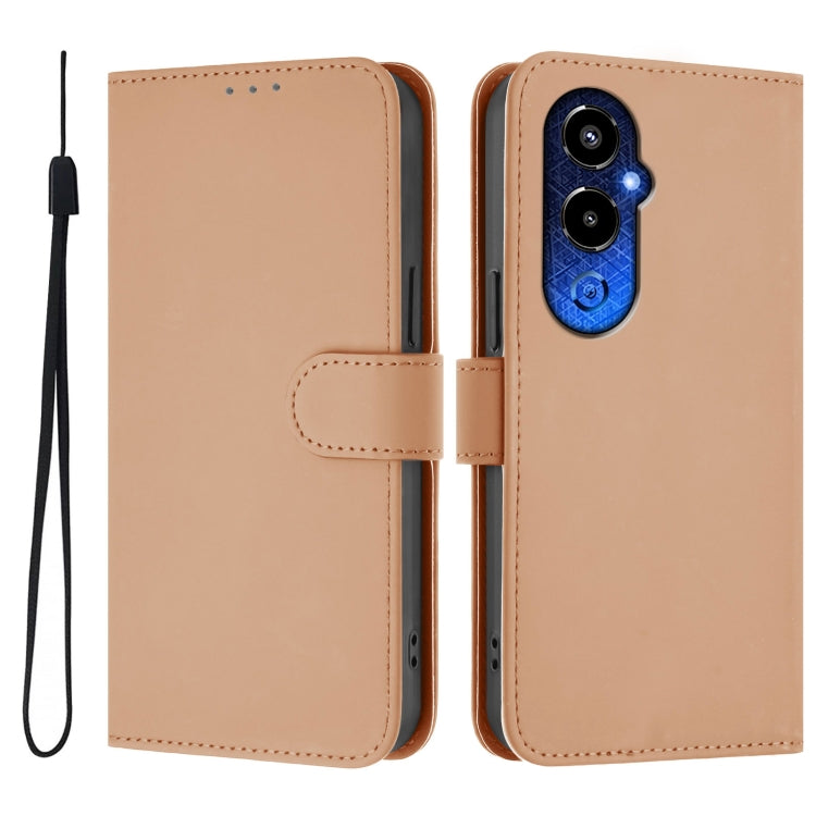 For Tecno Pova 4 Pro Skin Feel Solid Color Leather Phone Case with Lanyard
