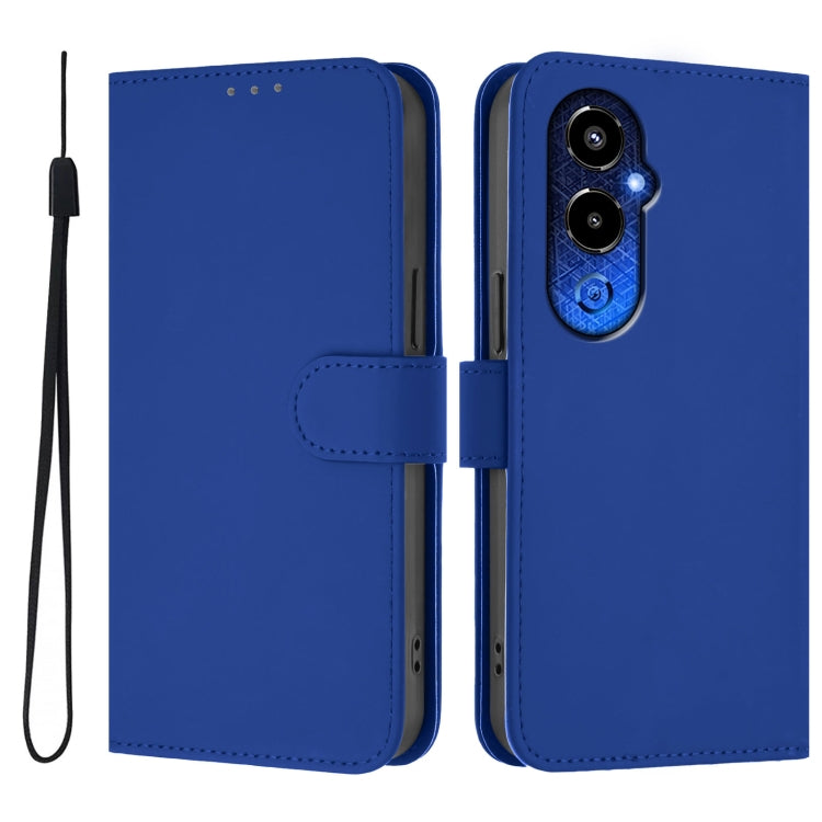 For Tecno Pova 4 Pro Skin Feel Solid Color Leather Phone Case with Lanyard