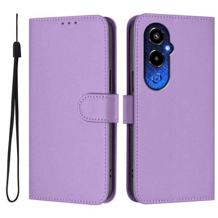 For Tecno Pova 4 Pro Skin Feel Solid Color Leather Phone Case with Lanyard
