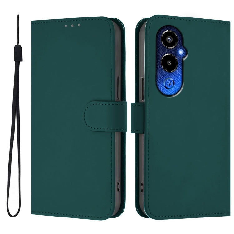 For Tecno Pova 4 Pro Skin Feel Solid Color Leather Phone Case with Lanyard