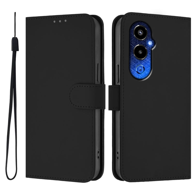 For Tecno Pova 4 Pro Skin Feel Solid Color Leather Phone Case with Lanyard