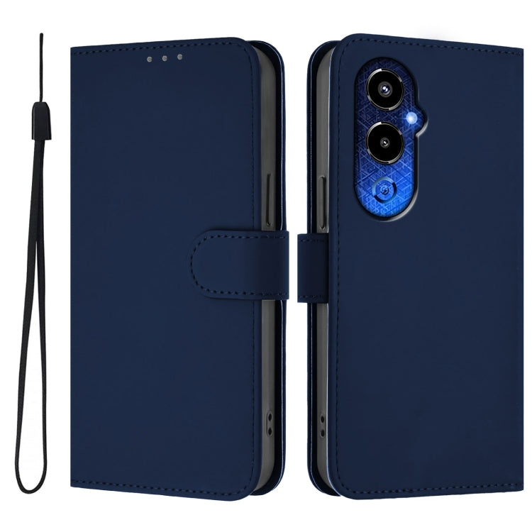 For Tecno Pova 4 Pro Skin Feel Solid Color Leather Phone Case with Lanyard