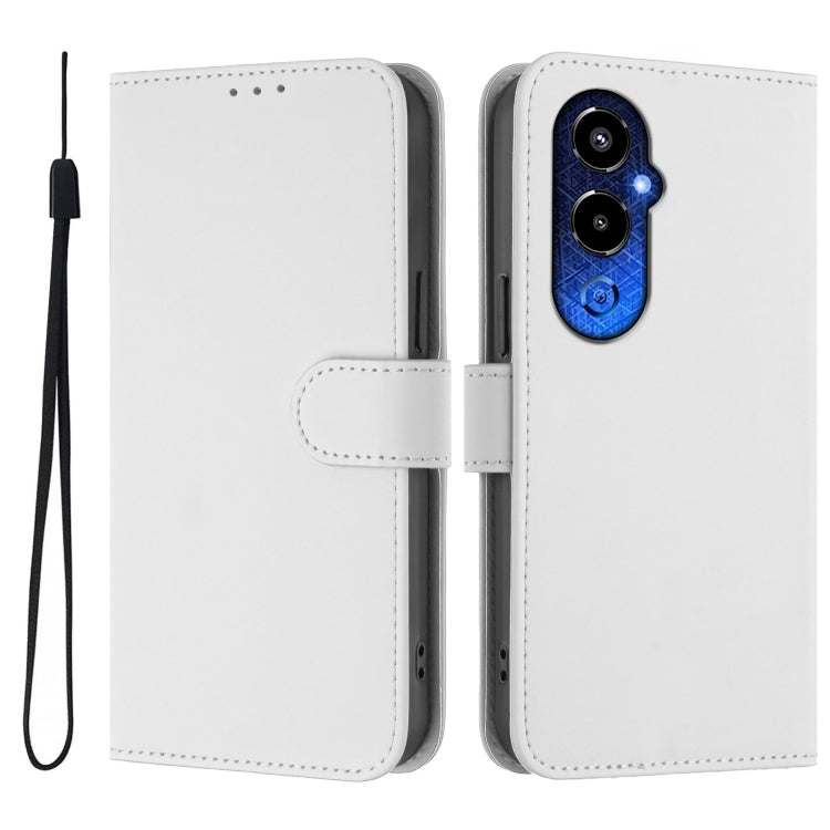For Tecno Pova 4 Pro Skin Feel Solid Color Leather Phone Case with Lanyard