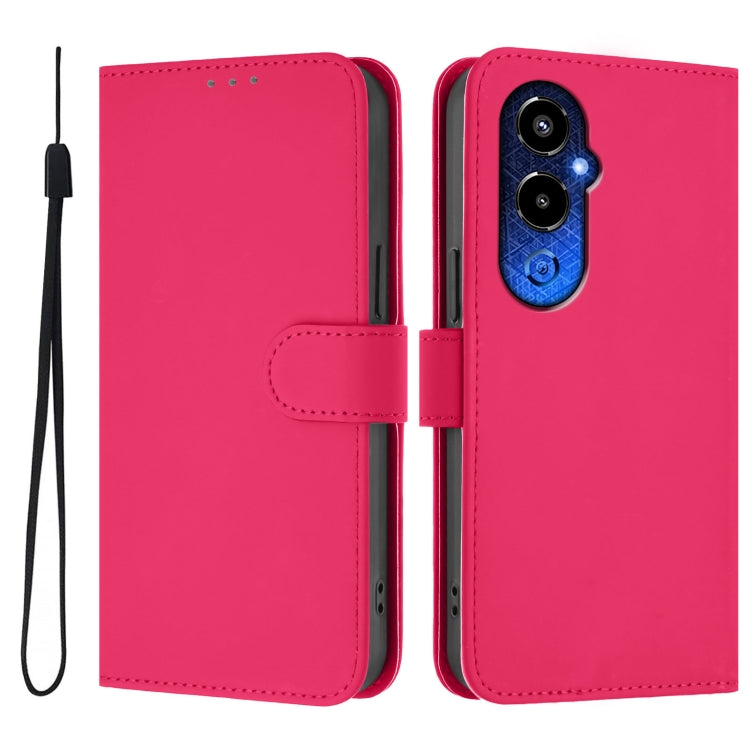 For Tecno Pova 4 Pro Skin Feel Solid Color Leather Phone Case with Lanyard
