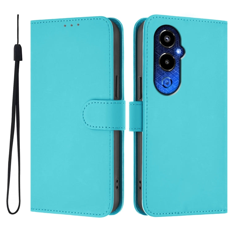 For Tecno Pova 4 Pro Skin Feel Solid Color Leather Phone Case with Lanyard