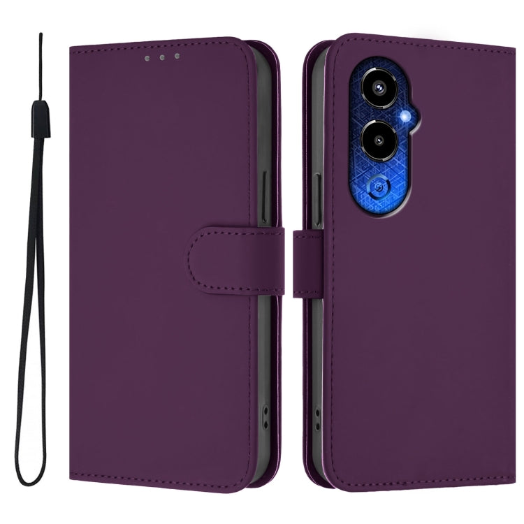 For Tecno Pova 4 Pro Skin Feel Solid Color Leather Phone Case with Lanyard