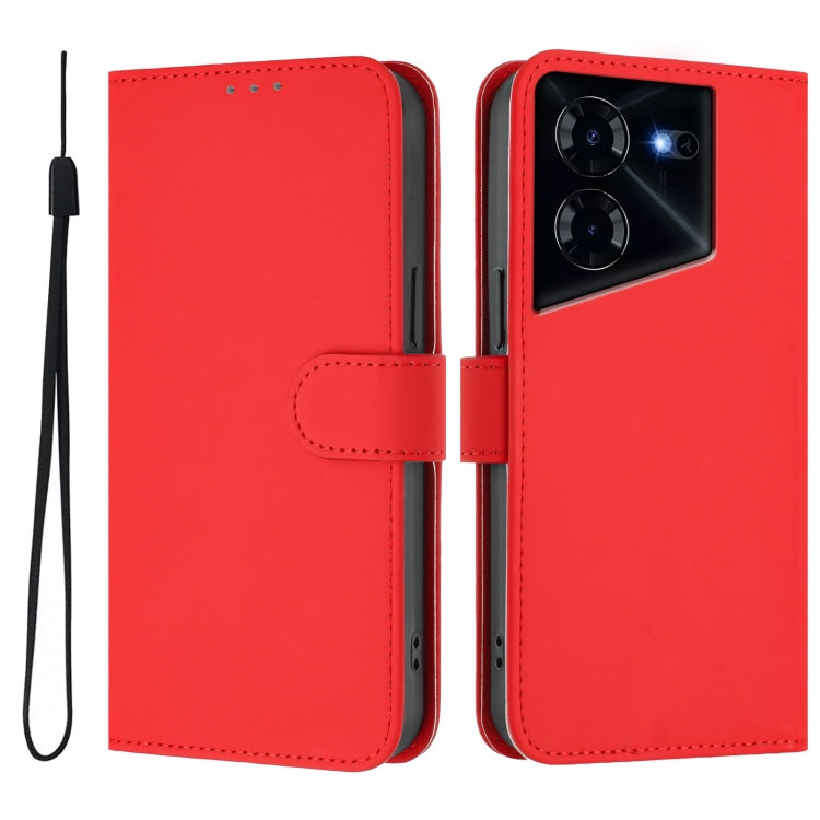 For Tecno Pova 5 Skin Feel Solid Color Leather Phone Case with Lanyard