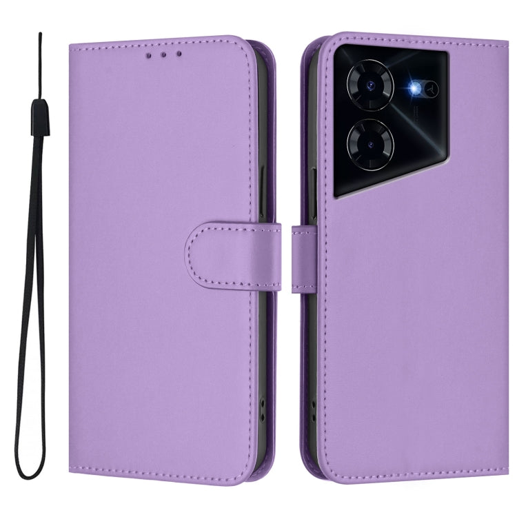 For Tecno Pova 5 Skin Feel Solid Color Leather Phone Case with Lanyard
