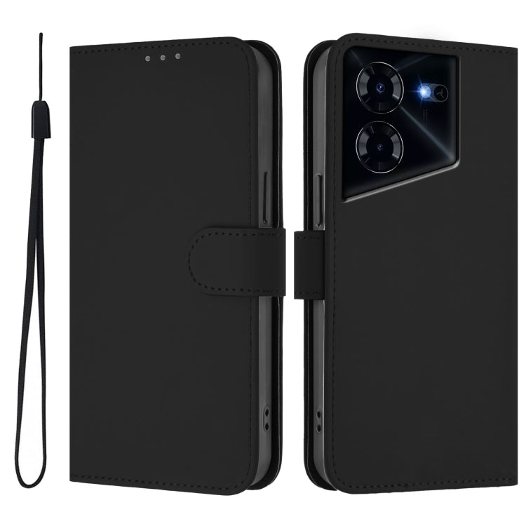 For Tecno Pova 5 Skin Feel Solid Color Leather Phone Case with Lanyard