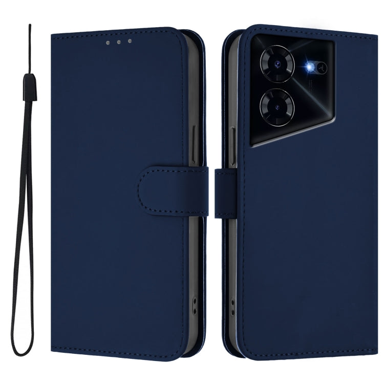 For Tecno Pova 5 Skin Feel Solid Color Leather Phone Case with Lanyard