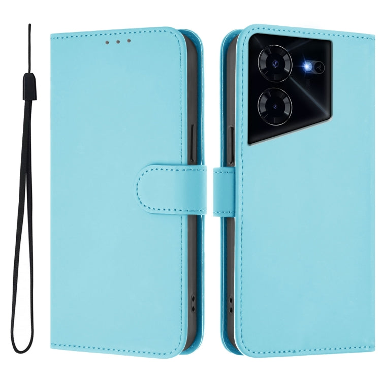 For Tecno Pova 5 Skin Feel Solid Color Leather Phone Case with Lanyard