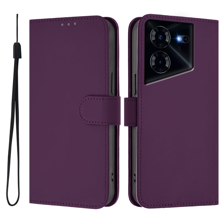 For Tecno Pova 5 Skin Feel Solid Color Leather Phone Case with Lanyard