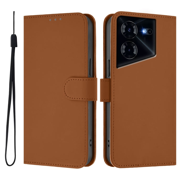 For Tecno Pova 5 Pro 5G Skin Feel Solid Color Leather Phone Case with Lanyard