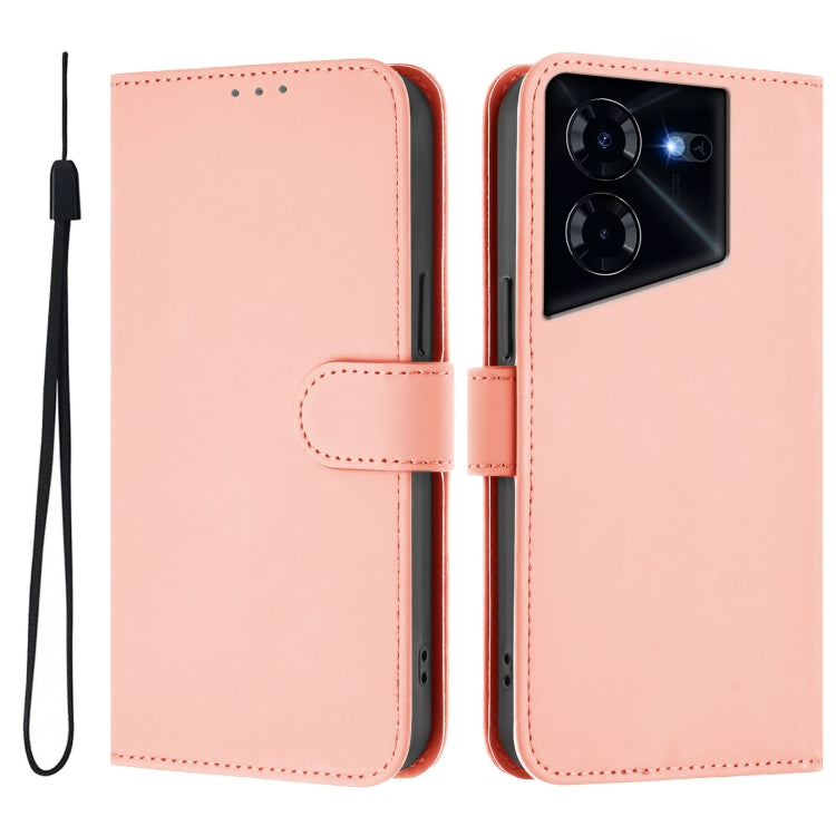 For Tecno Pova 5 Pro 5G Skin Feel Solid Color Leather Phone Case with Lanyard