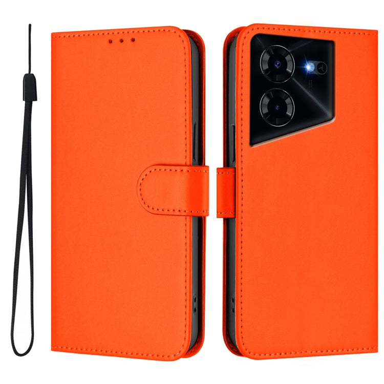 For Tecno Pova 5 Pro 5G Skin Feel Solid Color Leather Phone Case with Lanyard