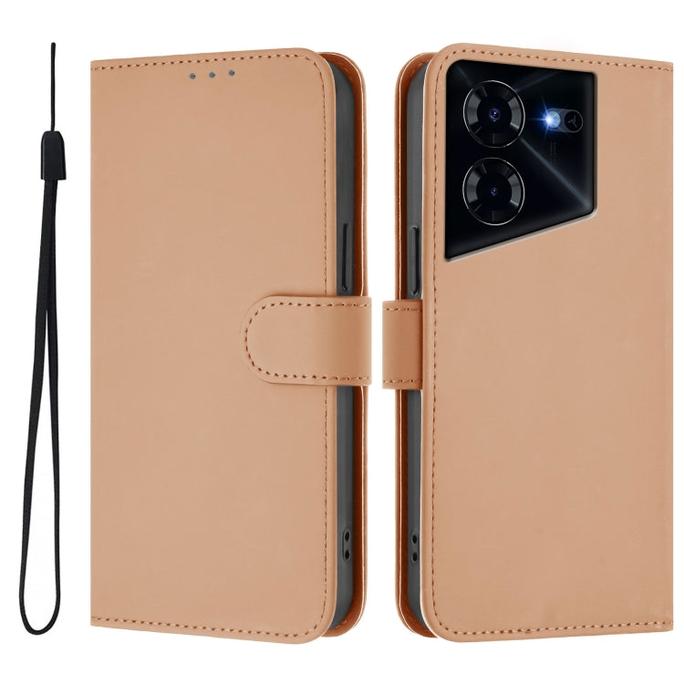 For Tecno Pova 5 Pro 5G Skin Feel Solid Color Leather Phone Case with Lanyard