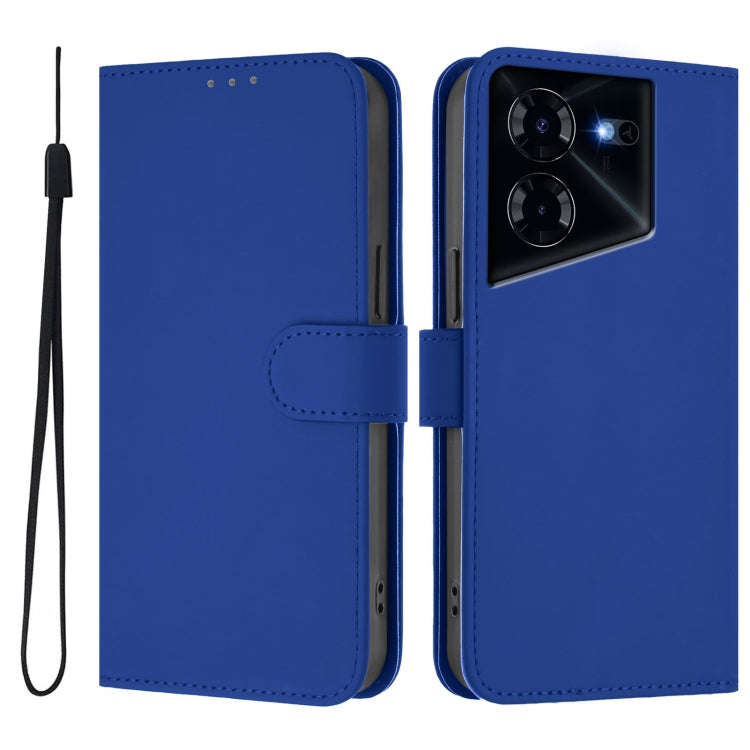 For Tecno Pova 5 Pro 5G Skin Feel Solid Color Leather Phone Case with Lanyard