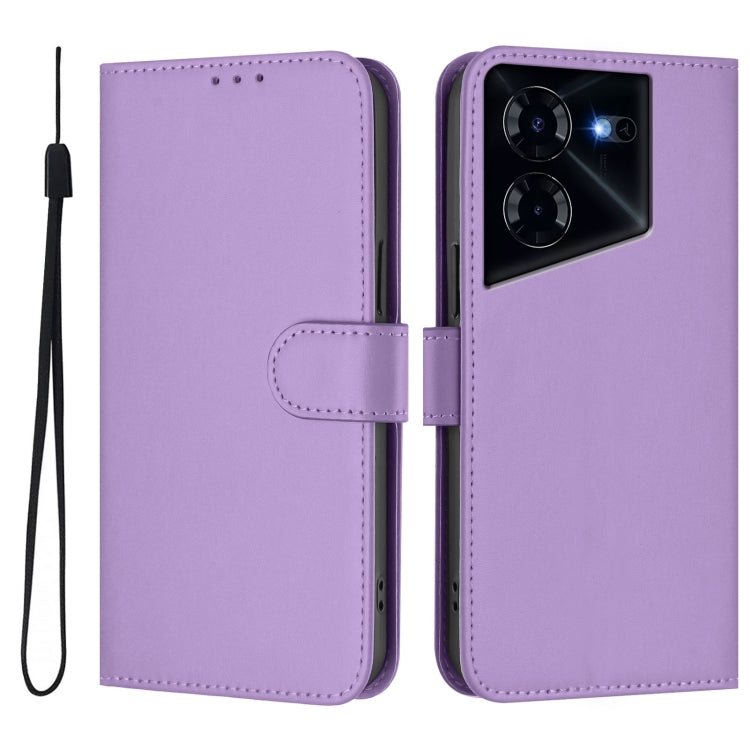 For Tecno Pova 5 Pro 5G Skin Feel Solid Color Leather Phone Case with Lanyard