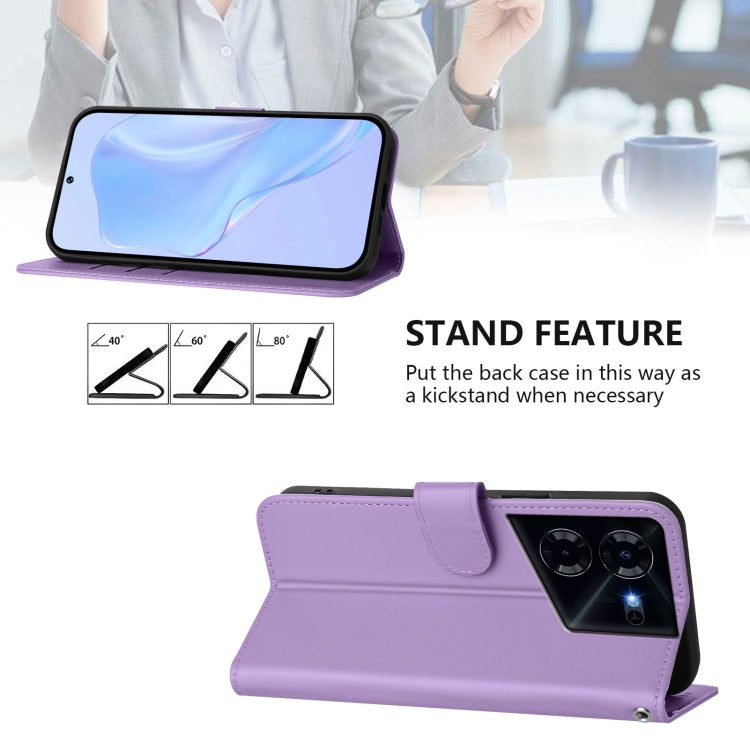 For Tecno Pova 5 Pro 5G Skin Feel Solid Color Leather Phone Case with Lanyard