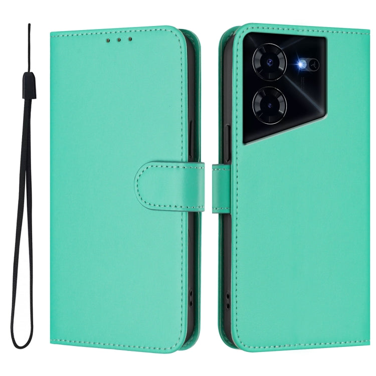 For Tecno Pova 5 Pro 5G Skin Feel Solid Color Leather Phone Case with Lanyard