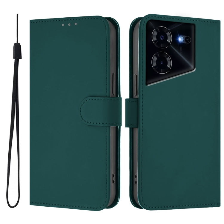 For Tecno Pova 5 Pro 5G Skin Feel Solid Color Leather Phone Case with Lanyard