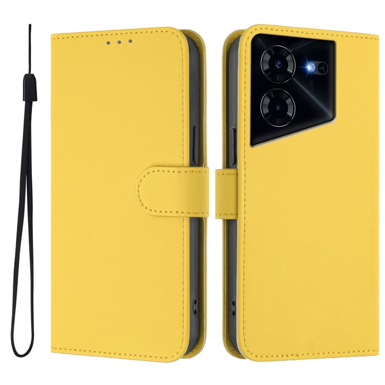 For Tecno Pova 5 Pro 5G Skin Feel Solid Color Leather Phone Case with Lanyard