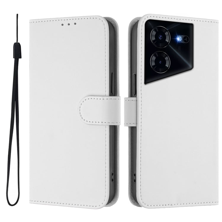 For Tecno Pova 5 Pro 5G Skin Feel Solid Color Leather Phone Case with Lanyard