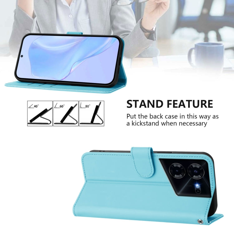 For Tecno Pova 5 Pro 5G Skin Feel Solid Color Leather Phone Case with Lanyard