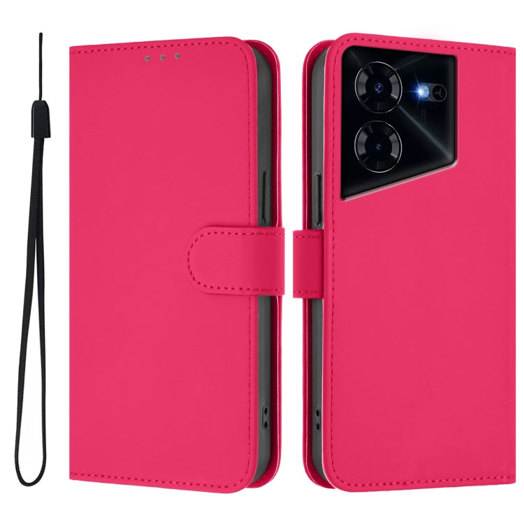 For Tecno Pova 5 Pro 5G Skin Feel Solid Color Leather Phone Case with Lanyard