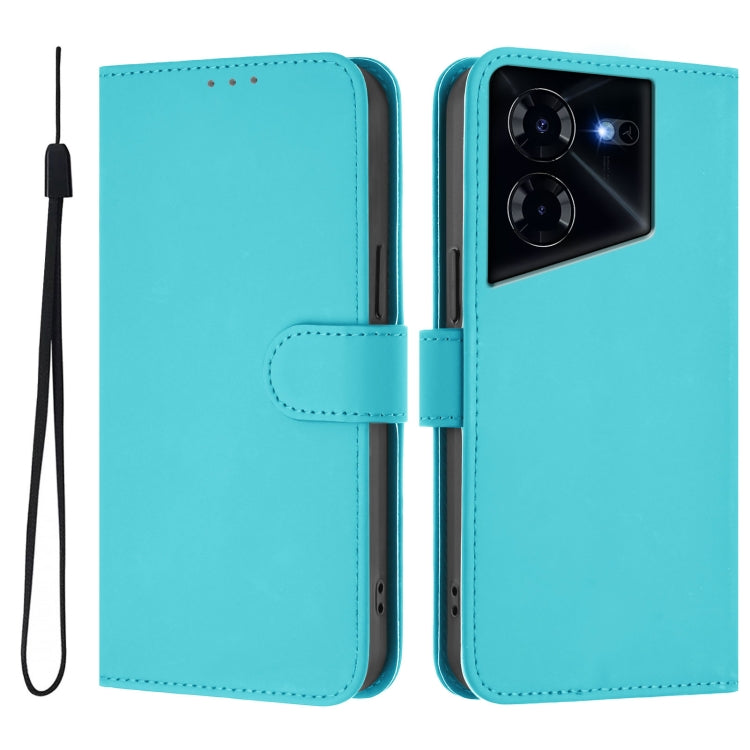 For Tecno Pova 5 Pro 5G Skin Feel Solid Color Leather Phone Case with Lanyard