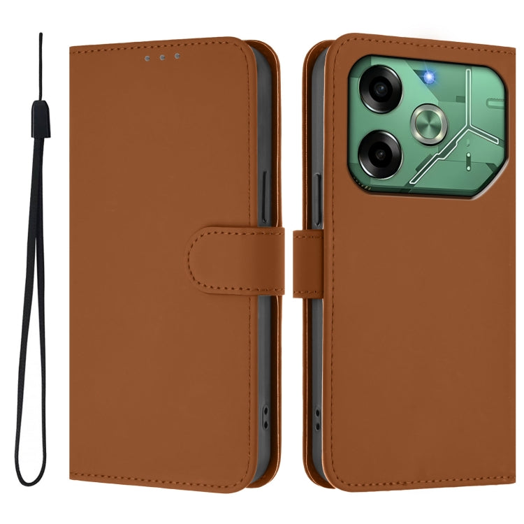 For Tecno Pova 6 4G Skin Feel Solid Color Leather Phone Case with Lanyard
