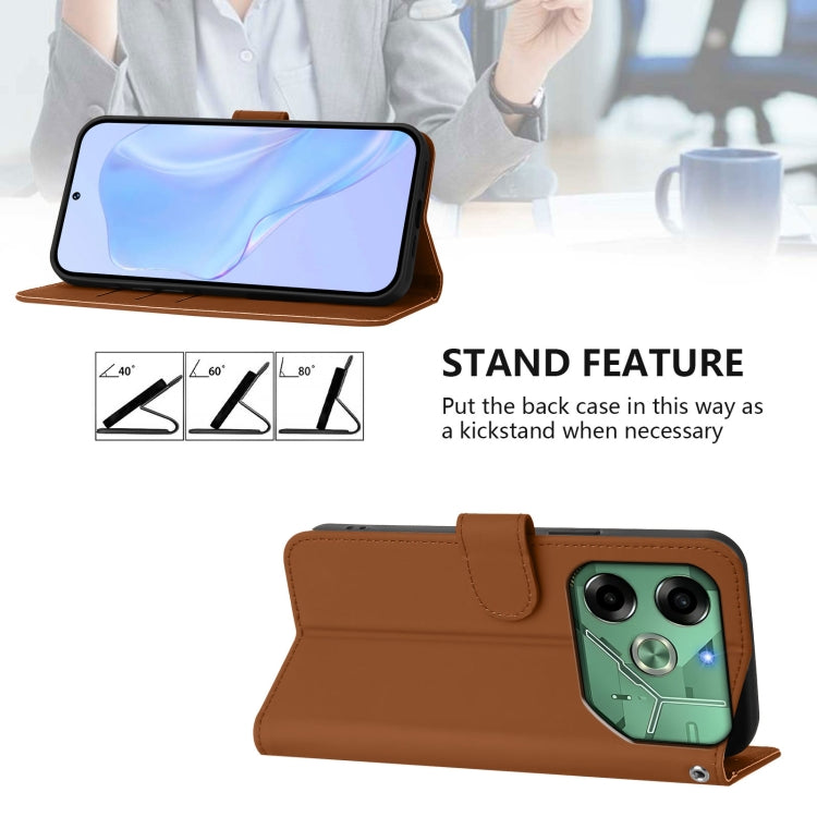 For Tecno Pova 6 4G Skin Feel Solid Color Leather Phone Case with Lanyard