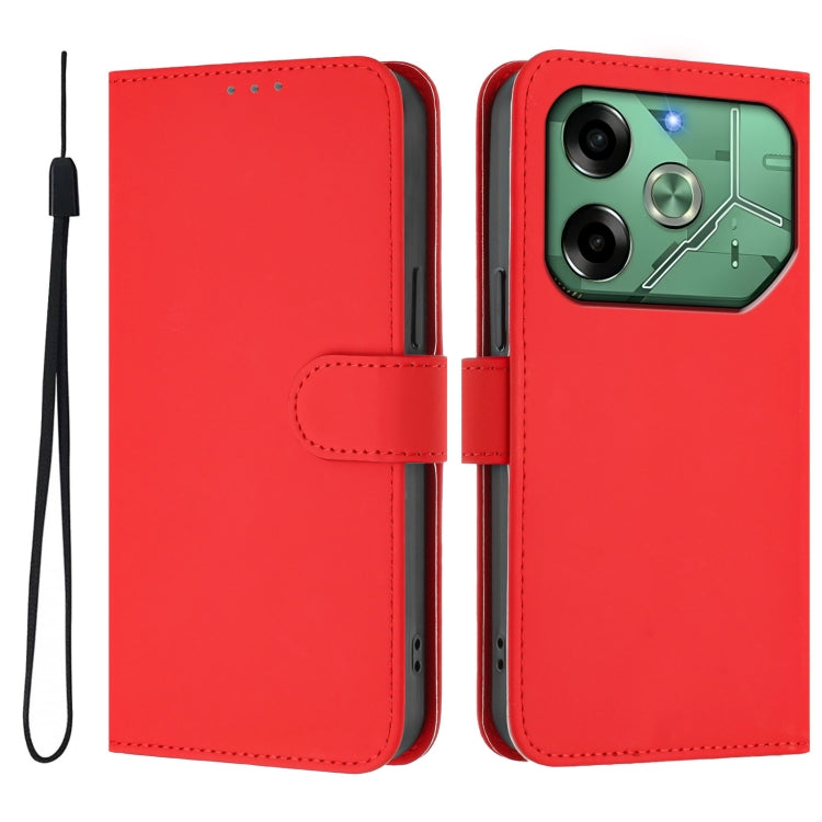 For Tecno Pova 6 4G Skin Feel Solid Color Leather Phone Case with Lanyard