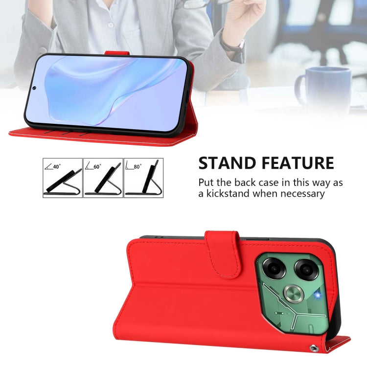 For Tecno Pova 6 4G Skin Feel Solid Color Leather Phone Case with Lanyard