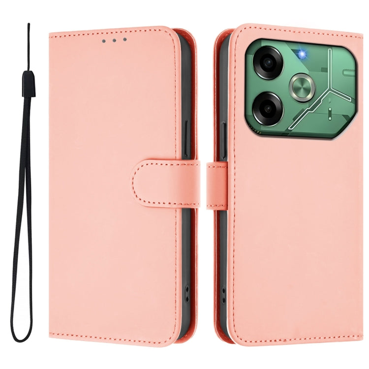 For Tecno Pova 6 4G Skin Feel Solid Color Leather Phone Case with Lanyard