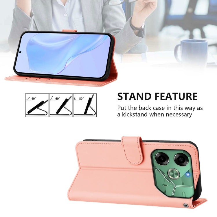 For Tecno Pova 6 4G Skin Feel Solid Color Leather Phone Case with Lanyard