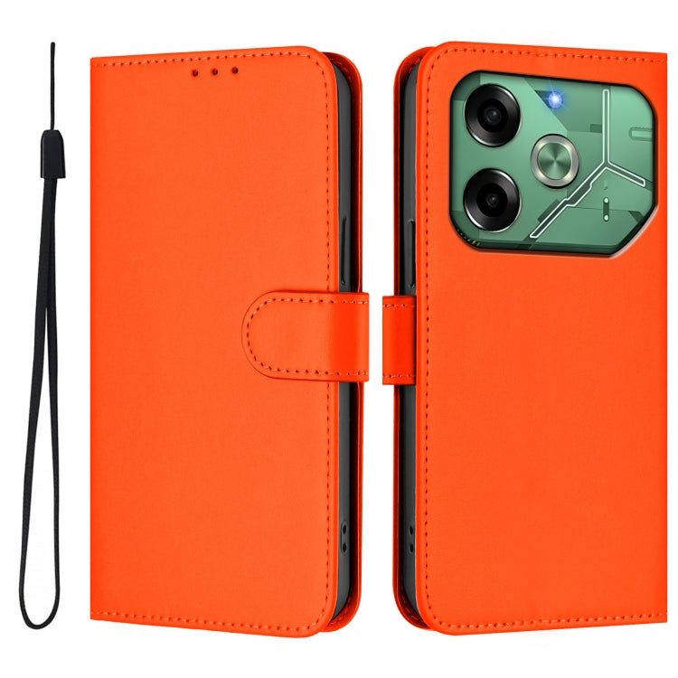 For Tecno Pova 6 4G Skin Feel Solid Color Leather Phone Case with Lanyard