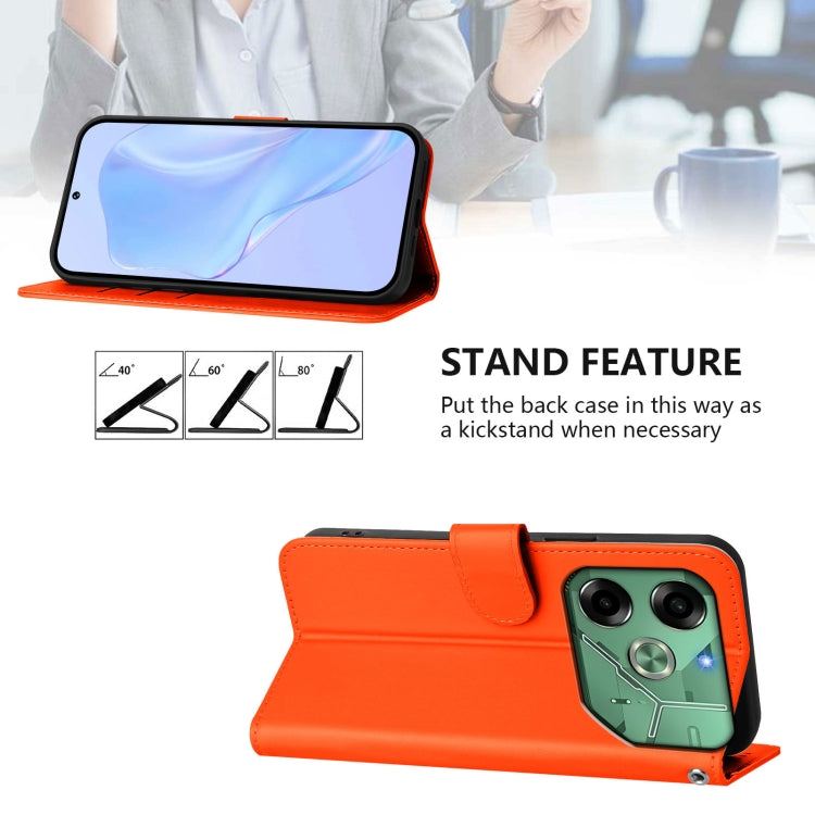 For Tecno Pova 6 4G Skin Feel Solid Color Leather Phone Case with Lanyard