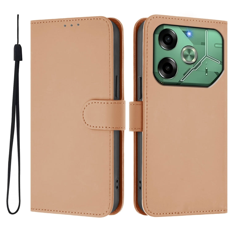 For Tecno Pova 6 4G Skin Feel Solid Color Leather Phone Case with Lanyard