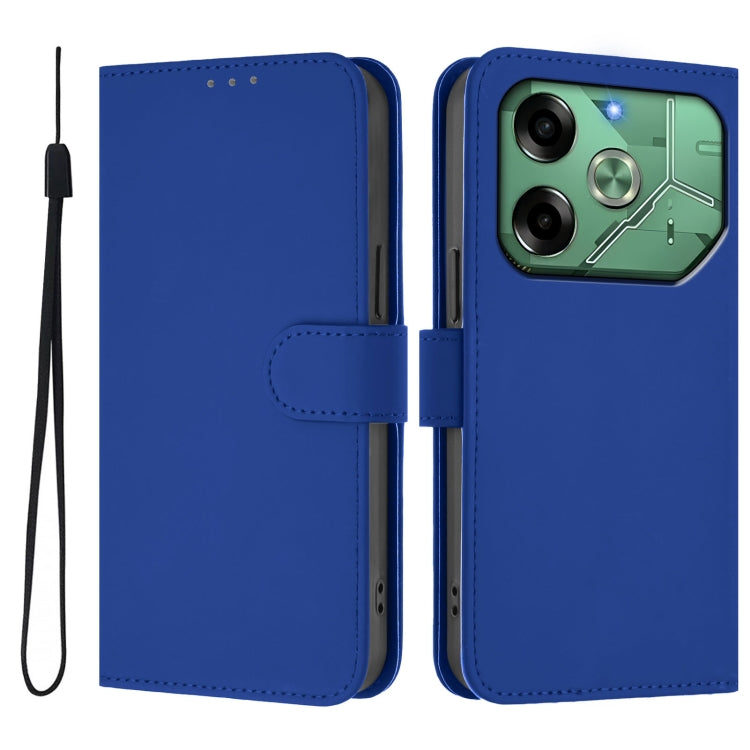 For Tecno Pova 6 4G Skin Feel Solid Color Leather Phone Case with Lanyard