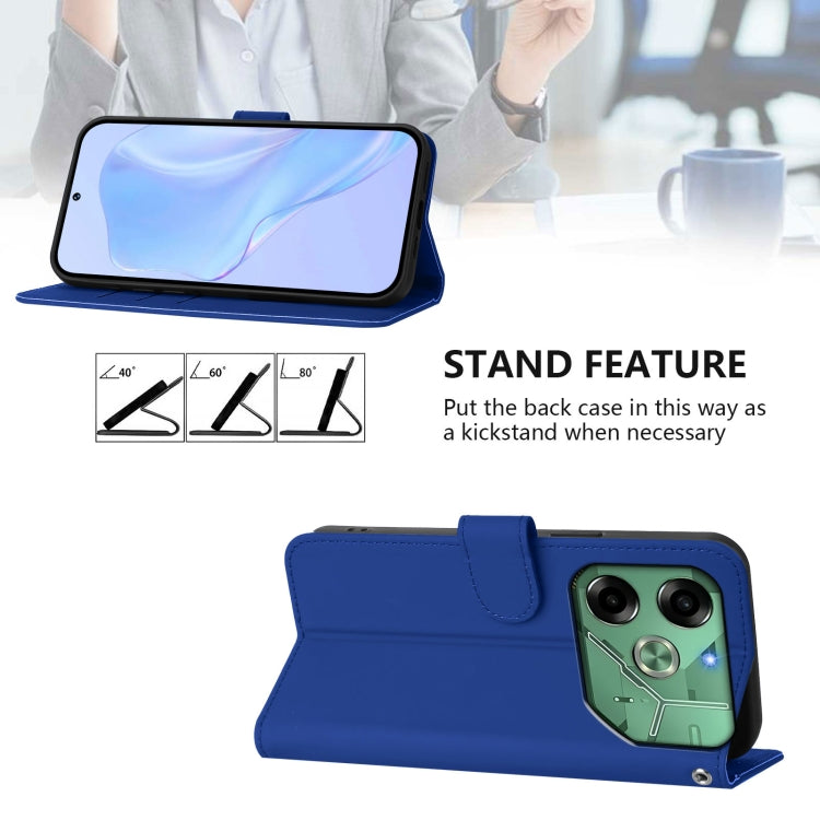 For Tecno Pova 6 4G Skin Feel Solid Color Leather Phone Case with Lanyard