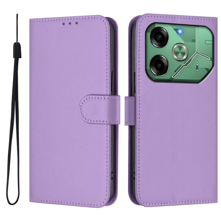 For Tecno Pova 6 4G Skin Feel Solid Color Leather Phone Case with Lanyard
