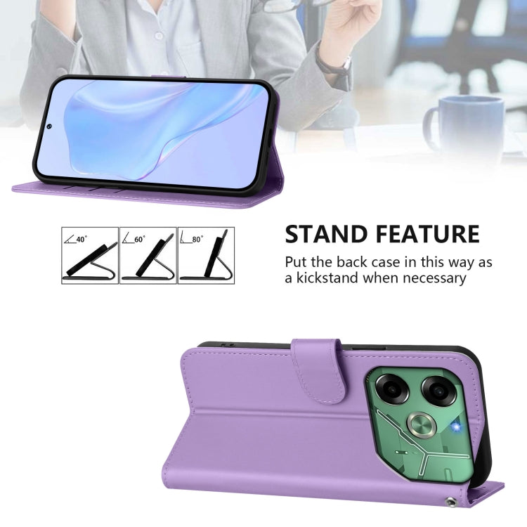 For Tecno Pova 6 4G Skin Feel Solid Color Leather Phone Case with Lanyard
