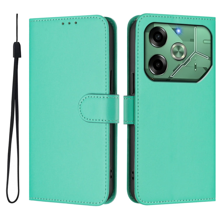 For Tecno Pova 6 4G Skin Feel Solid Color Leather Phone Case with Lanyard